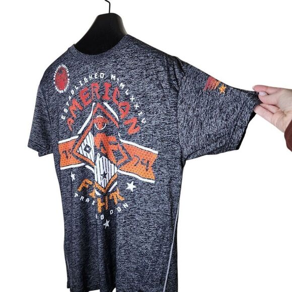 Y2K American Fighter Two Sided Tshirt Distressed Men Size XL Black Orange - Picture 3 of 5